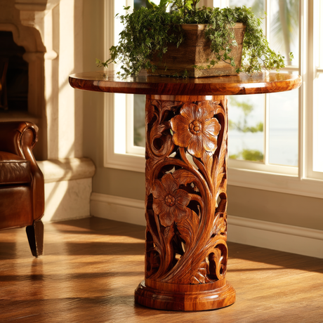 Lioren Sculpted Solid Wood Pedestal Stand - Timberustic Pedestal Stand