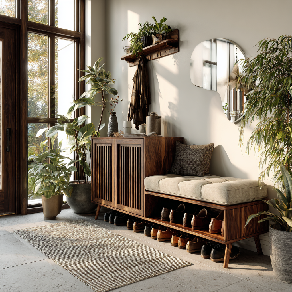 Lioren Solid Wood Entryway Bench with Storage and Low Cabinet - Timberustic Entryway Bench with Storage