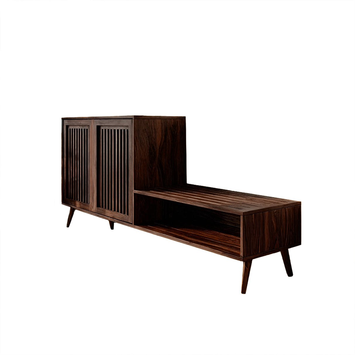 Lioren Solid Wood Entryway Bench with Storage and Low Cabinet Dark Walnut - Timberustic Entryway Bench with Storage