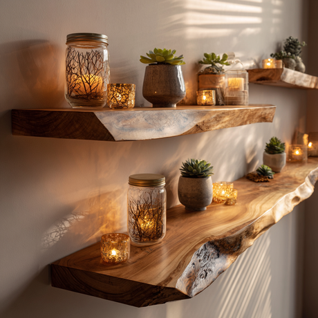 Live Edge Rustic Solid Wood Floating Shelf