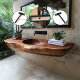 Lorvane Sculpted Live Edge Solid Wood Floating Bathroom Vanity with Integrated Sink - Timberustic Floating Bathroom Vanity with Integrated Sink