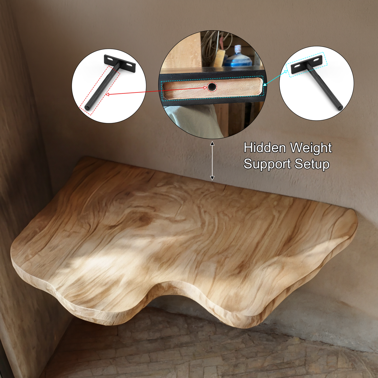 Lumivale Live Edge Solid Wood Mushroom Floating Shelf SPA954051 - Timberustic Floating Shelf