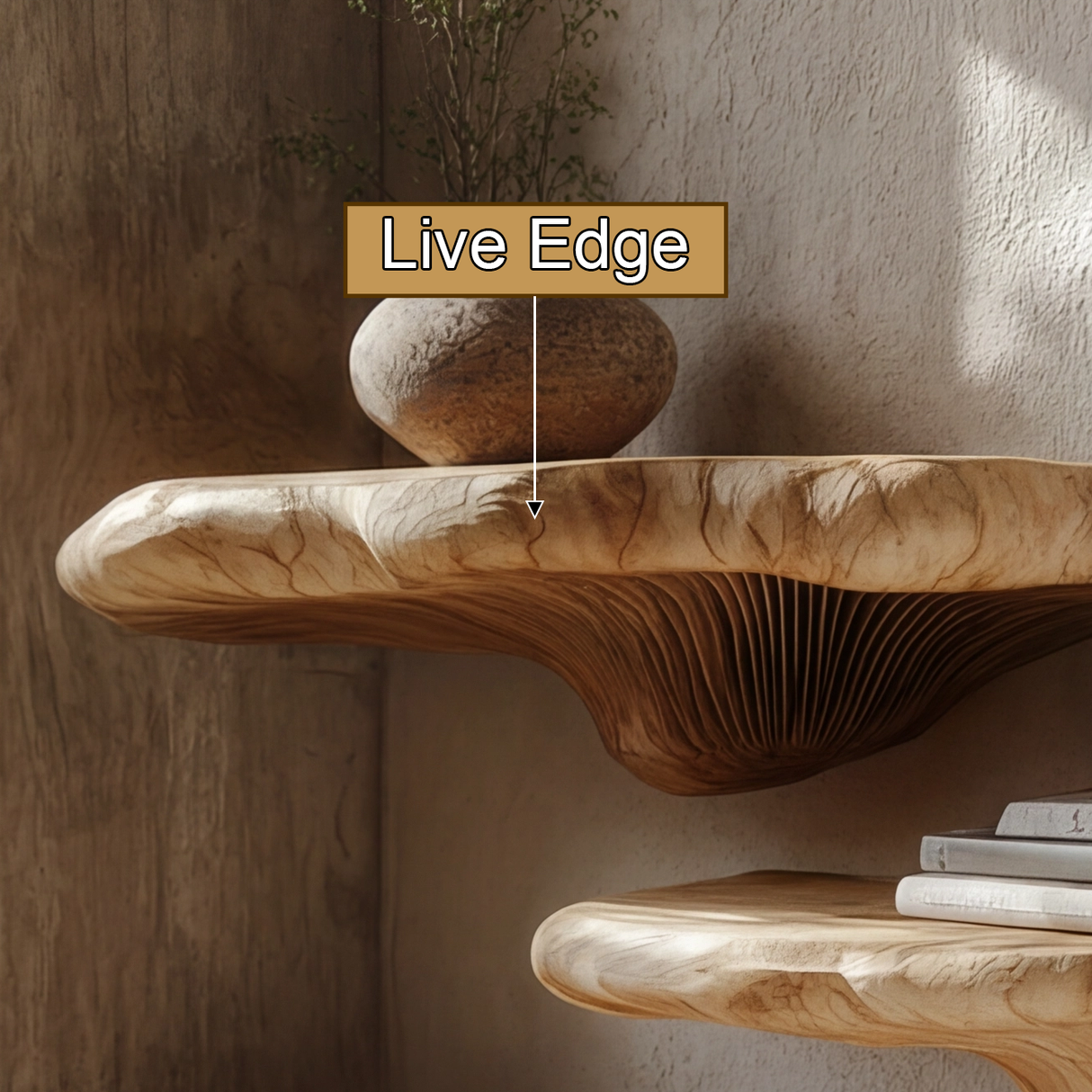 Lumivale Live Edge Solid Wood Mushroom Floating Shelf SPA954051 - Timberustic Floating Shelf