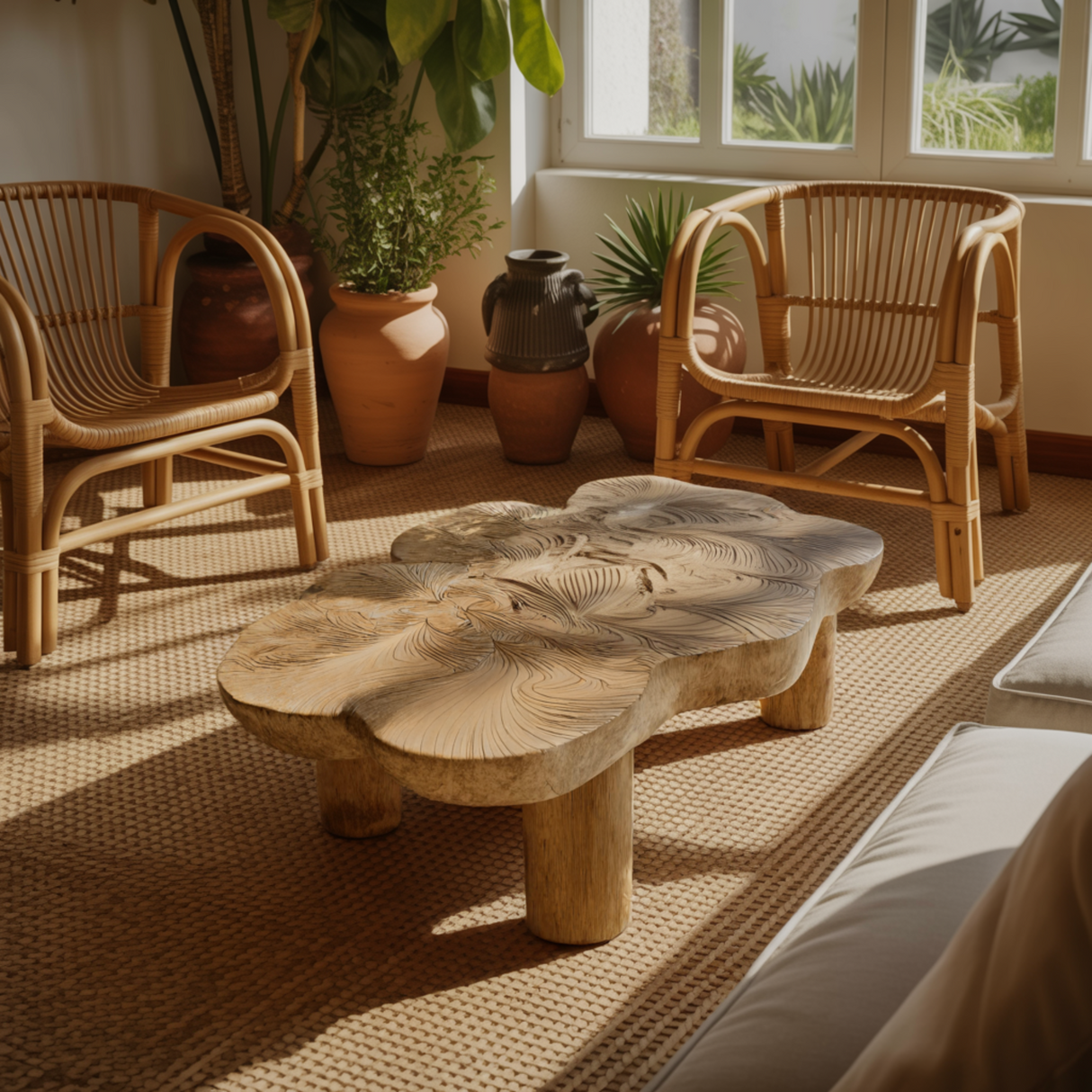 Lunara Bloom Handcrafted Solid Wood Coffee Table