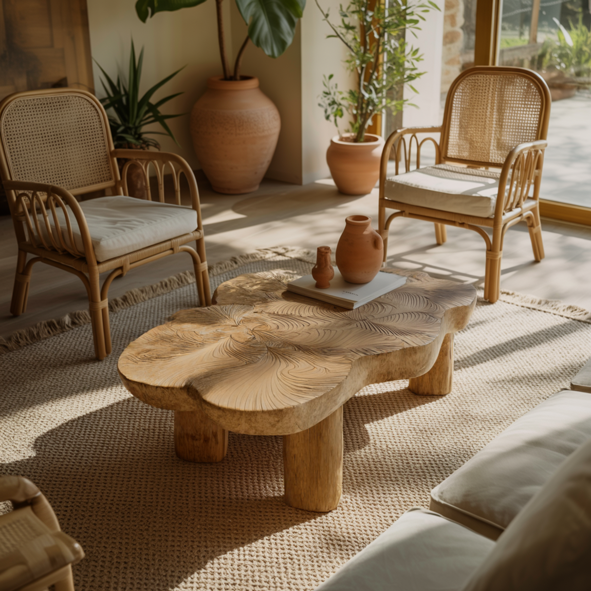 Lunara Bloom Handcrafted Solid Wood Coffee Table