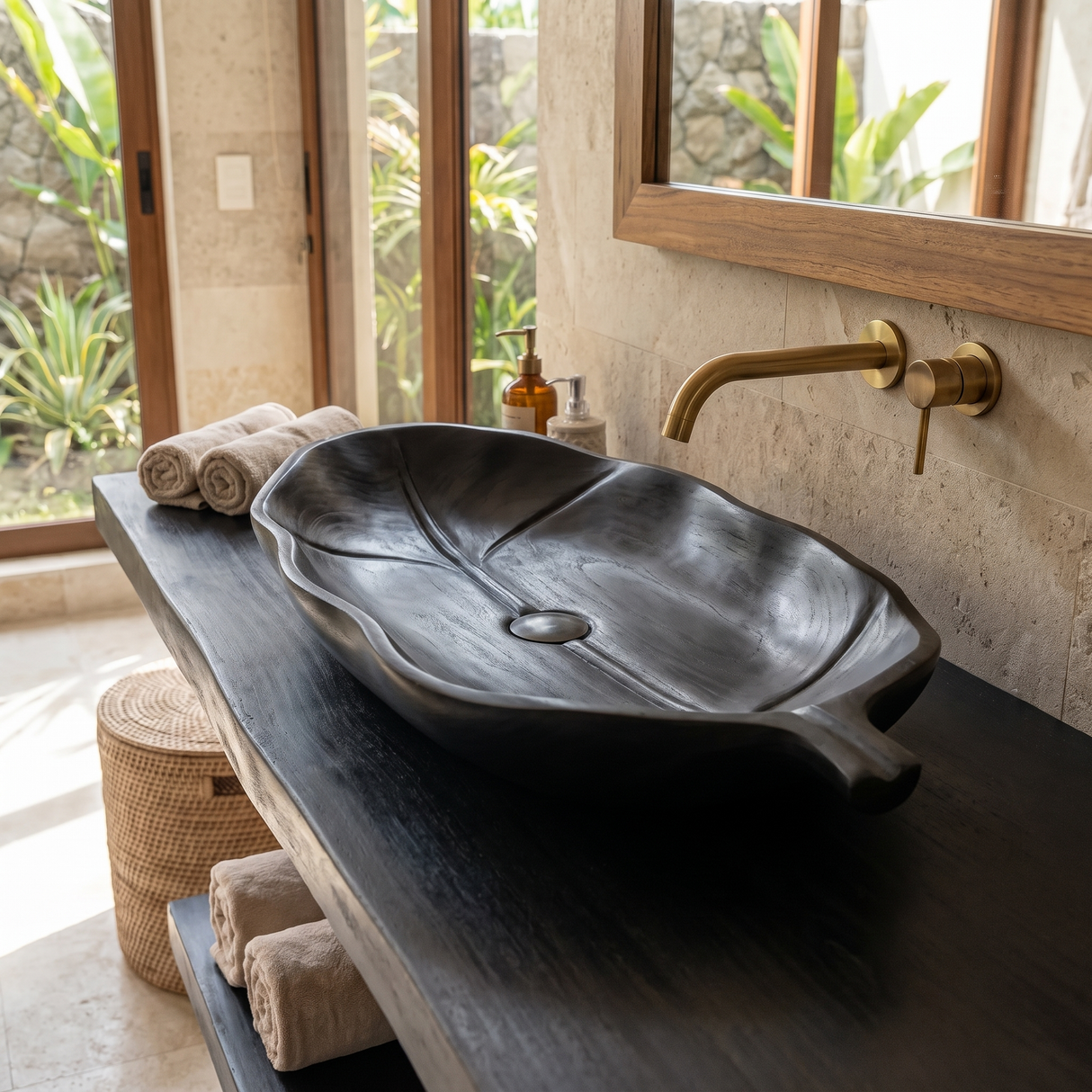 Lunara Handcrafted Solid Wood Leaf Vessel Sink
