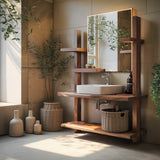 Lunara Japandi Handcrafted Solid Wood Floating Bathroom Vanity with Modular Shelves