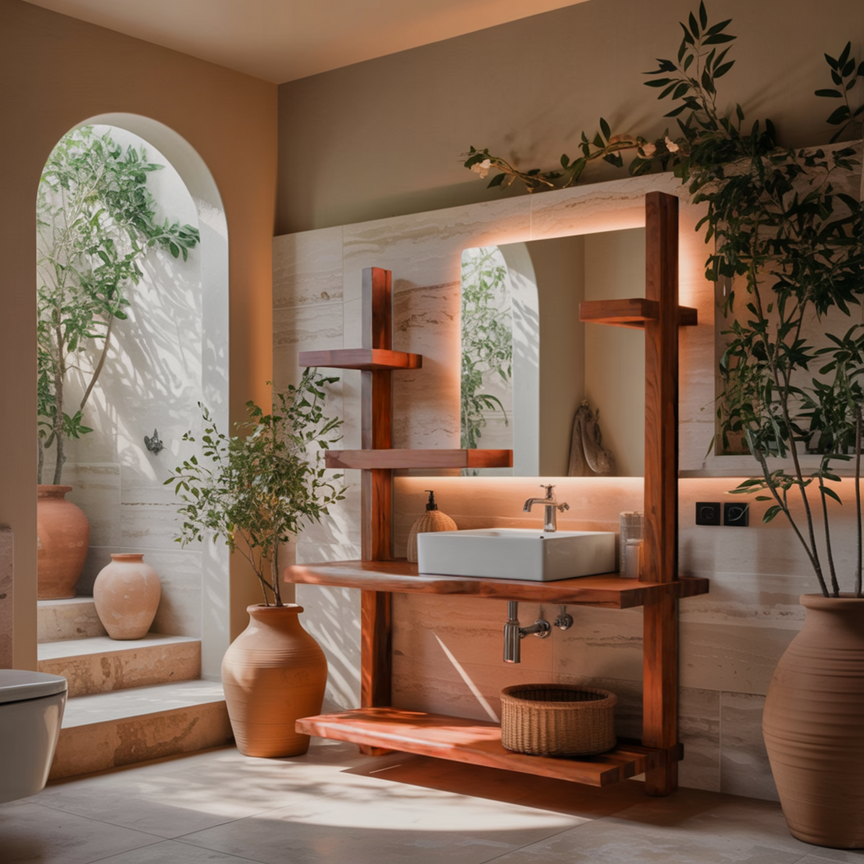 Lunara Japandi Handcrafted Solid Wood Floating Bathroom Vanity with Modular Shelves