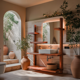 Lunara Japandi Handcrafted Solid Wood Floating Bathroom Vanity with Modular Shelves