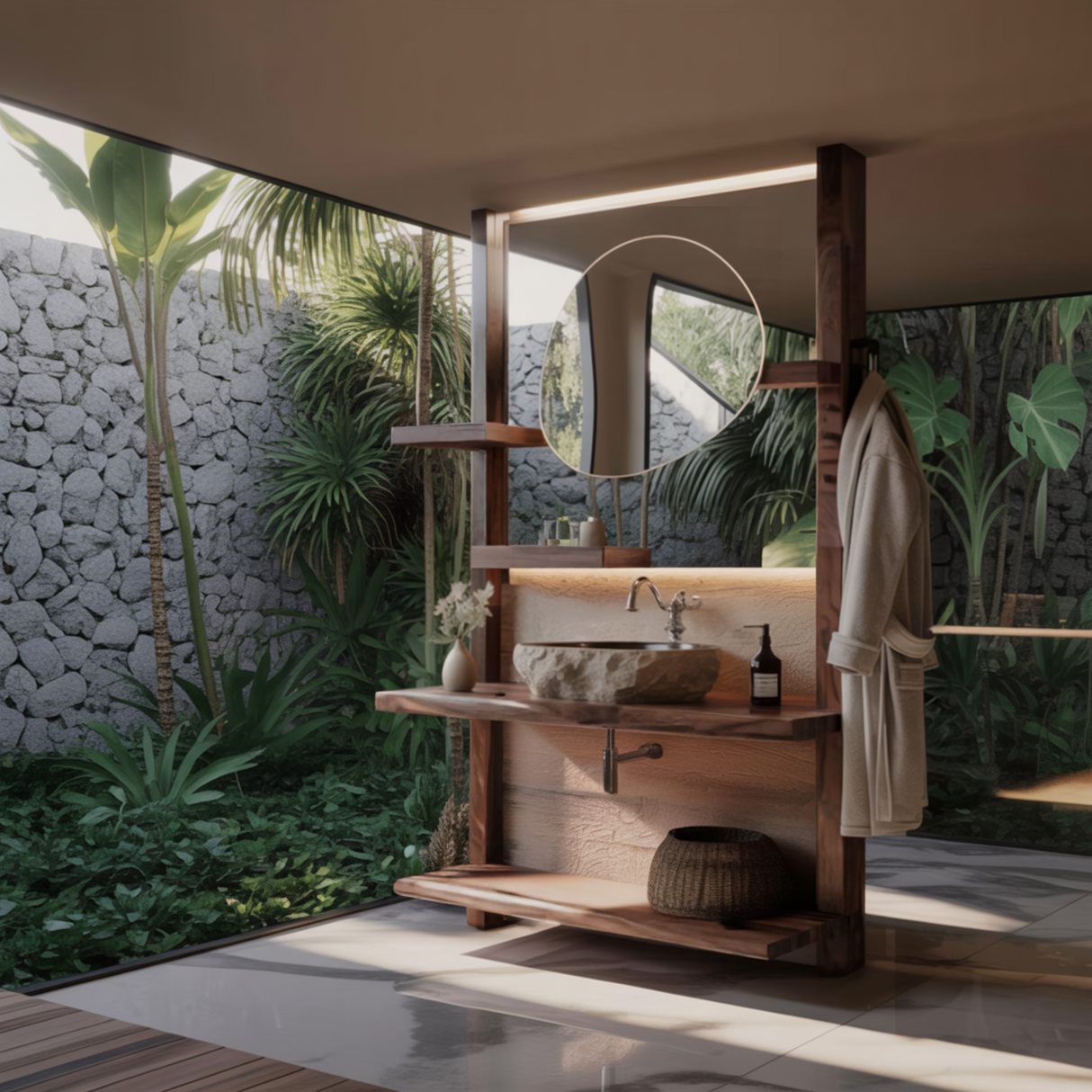 Lunara Japandi Handcrafted Solid Wood Floating Bathroom Vanity with Modular Shelves