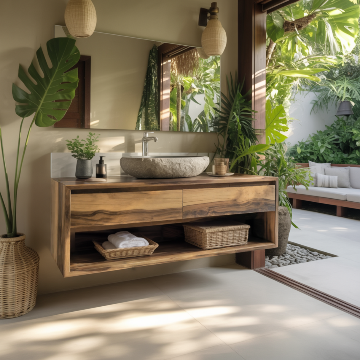 Lunara Minimal Japandi Handcrafted Solid Wood Floating Bathroom Vanity With Drawers