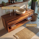 Lunara Minimal Japandi Handcrafted Solid Wood Floating Bathroom Vanity With Drawers - Timberustic Floating Bathroom Vanity With Drawers