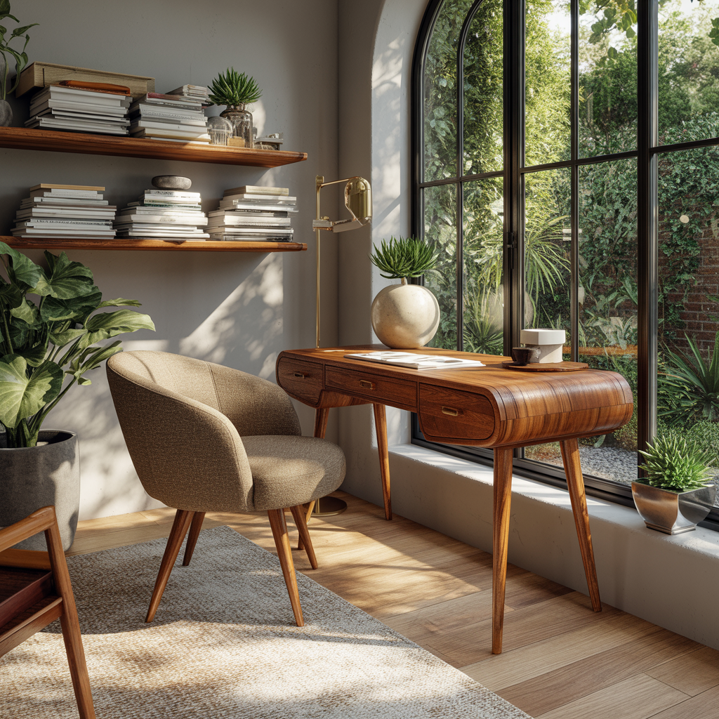 Lunara Retro Fine-Crafted Solid Wood Desk with Drawers