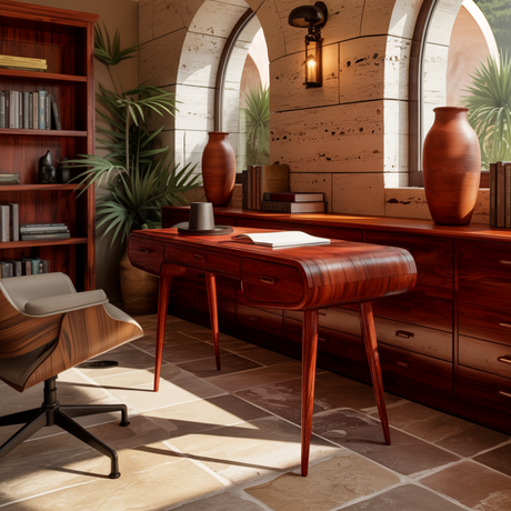 Lunara Retro Fine-Crafted Solid Wood Desk with Drawers