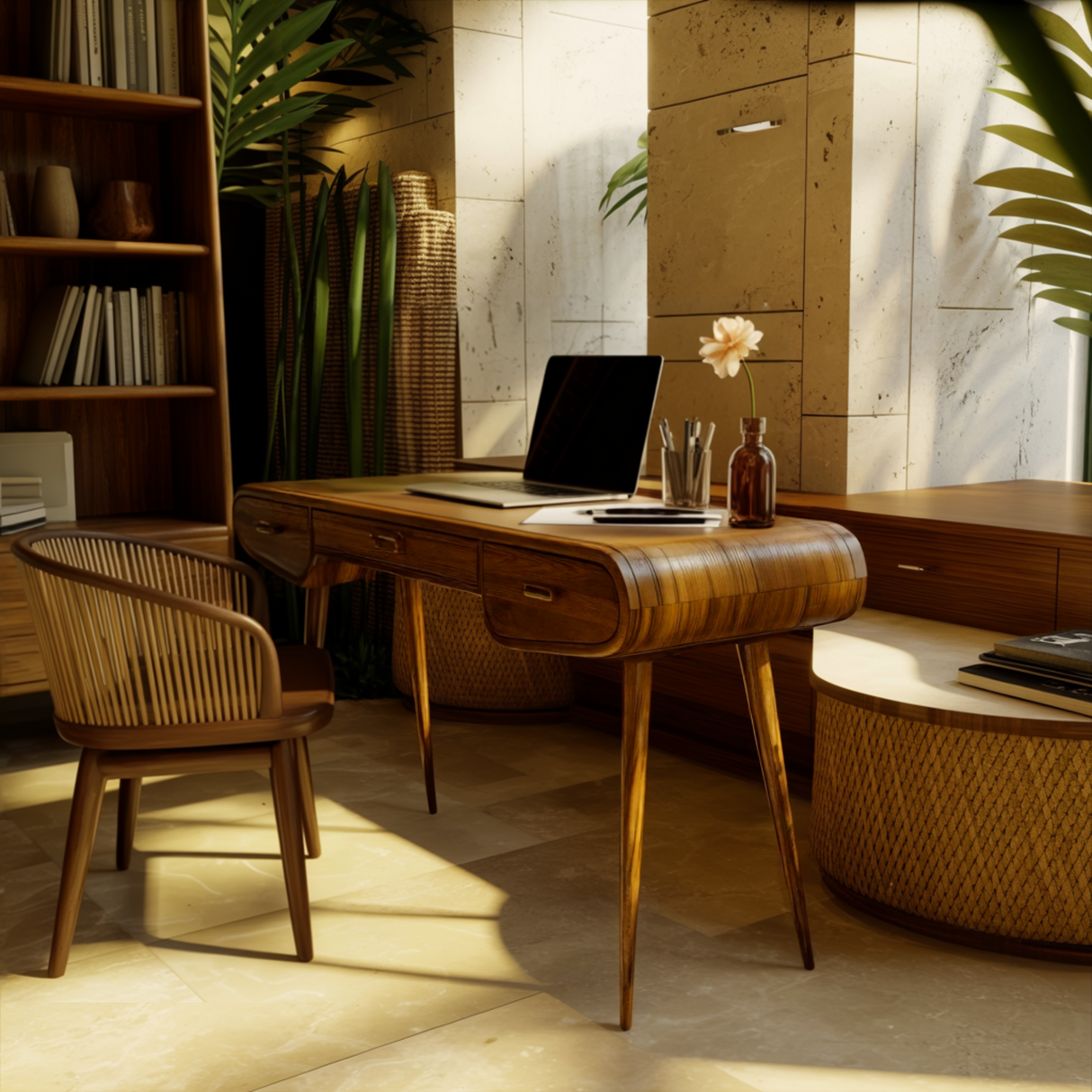 Lunara Retro Fine-Crafted Solid Wood Desk with Drawers