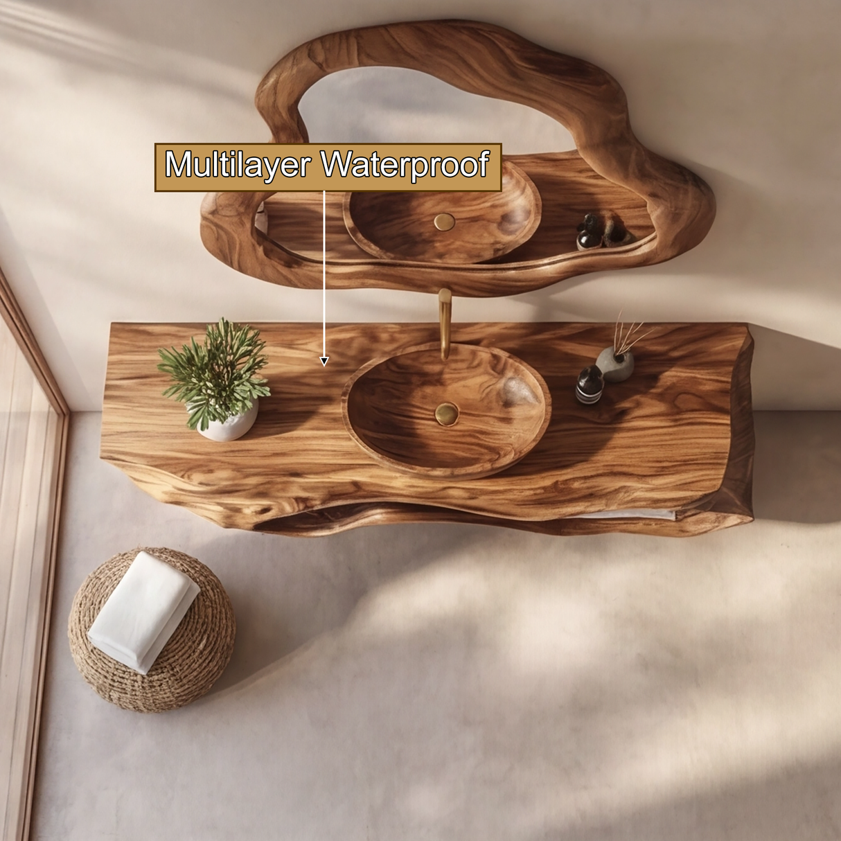 Lunara Sculpted Solid Wood Floating Bathroom Vanity with Open Storage - Timberustic Floating Bathroom Vanity with Open Storage