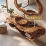 Lunara Sculpted Solid Wood Floating Bathroom Vanity with Open Storage - Timberustic Floating Bathroom Vanity with Open Storage