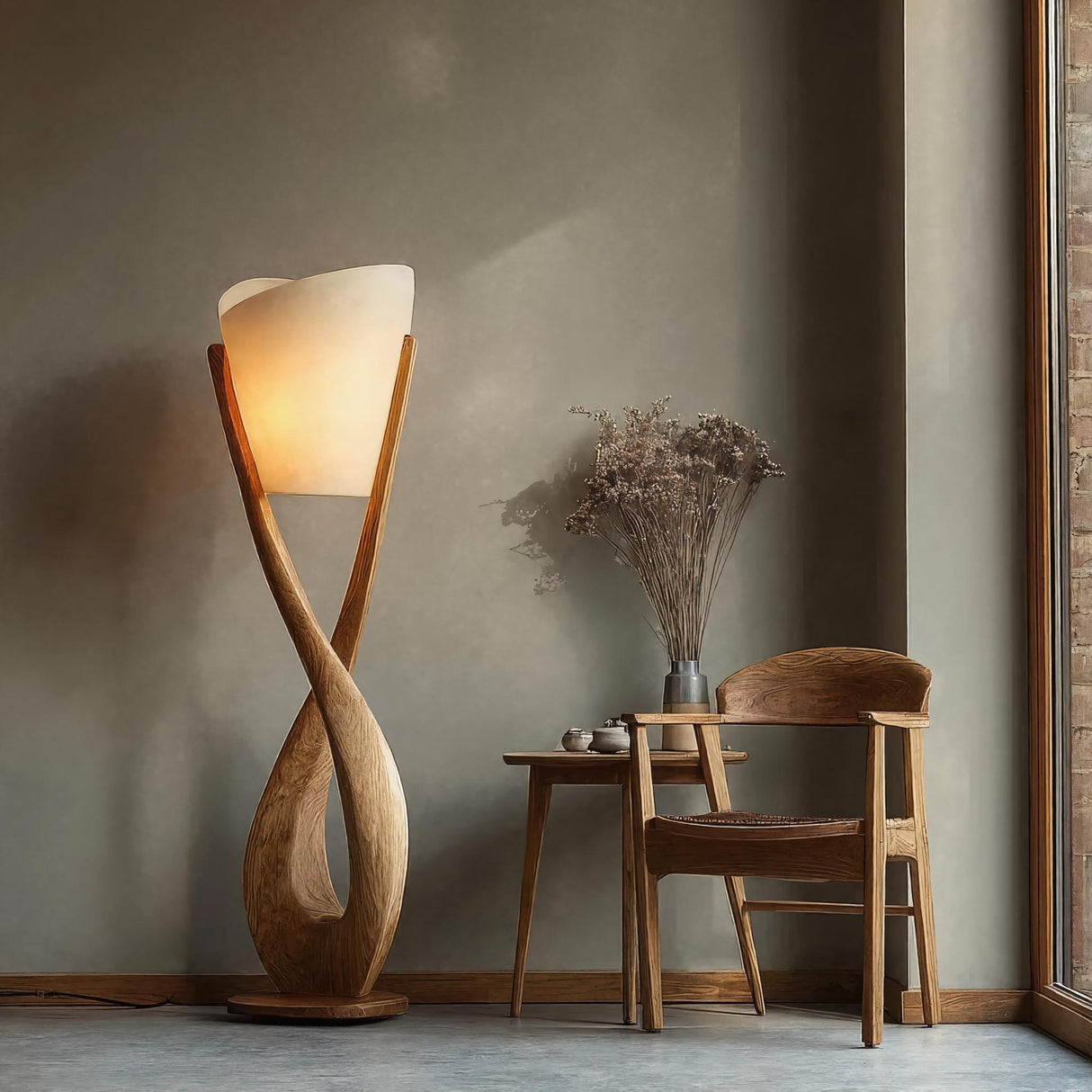 Lunara Sculpted Solid Wood Floor Lamp