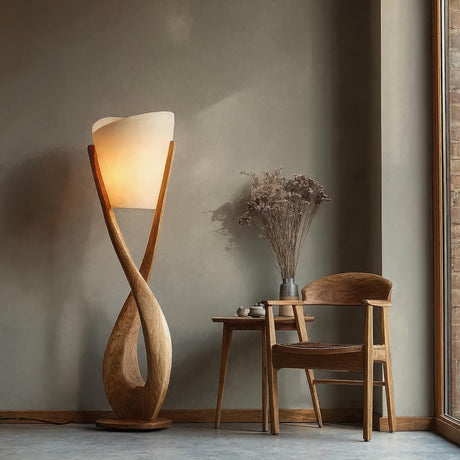 Lunara Sculpted Solid Wood Floor Lamp