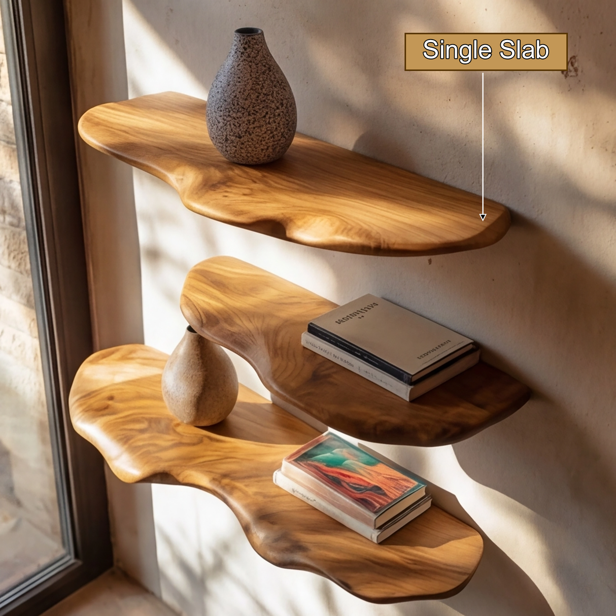 Lunara Sculpted Solid Wood Mushroom Floating Shelf SPA452913 - Timberustic Floating Shelf