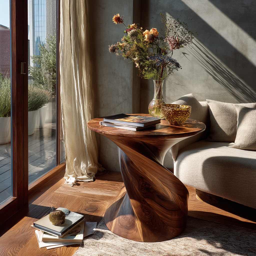 Lunara Sculpted Solid Wood Side Table - Timberustic Side Table