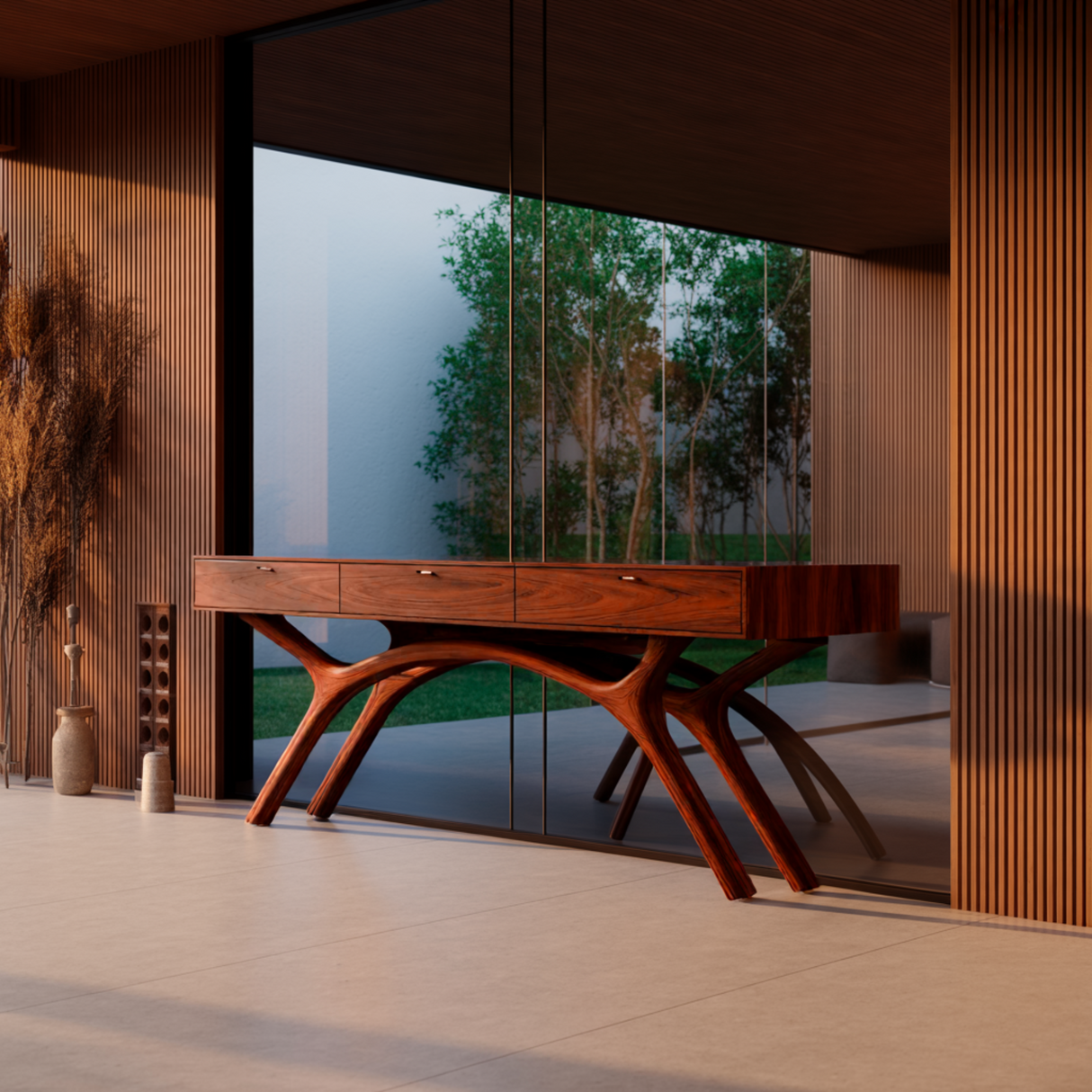 Lunaris Arc Handcrafted Solid Wood Console Table