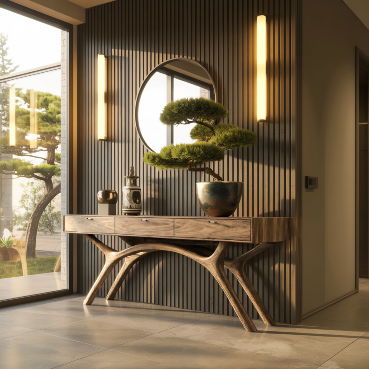 Lunaris Arc Handcrafted Solid Wood Console Table