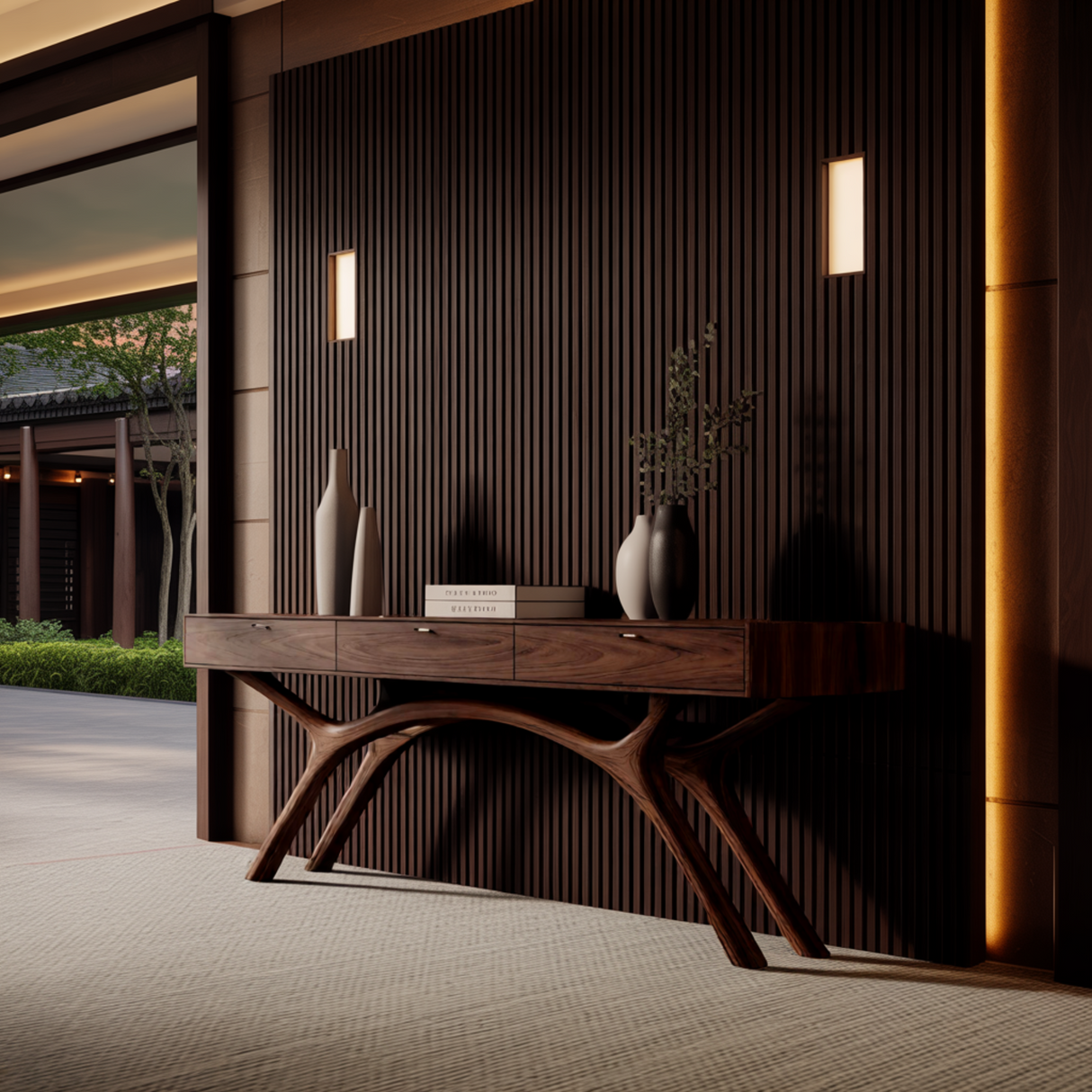 Lunaris Arc Handcrafted Solid Wood Console Table