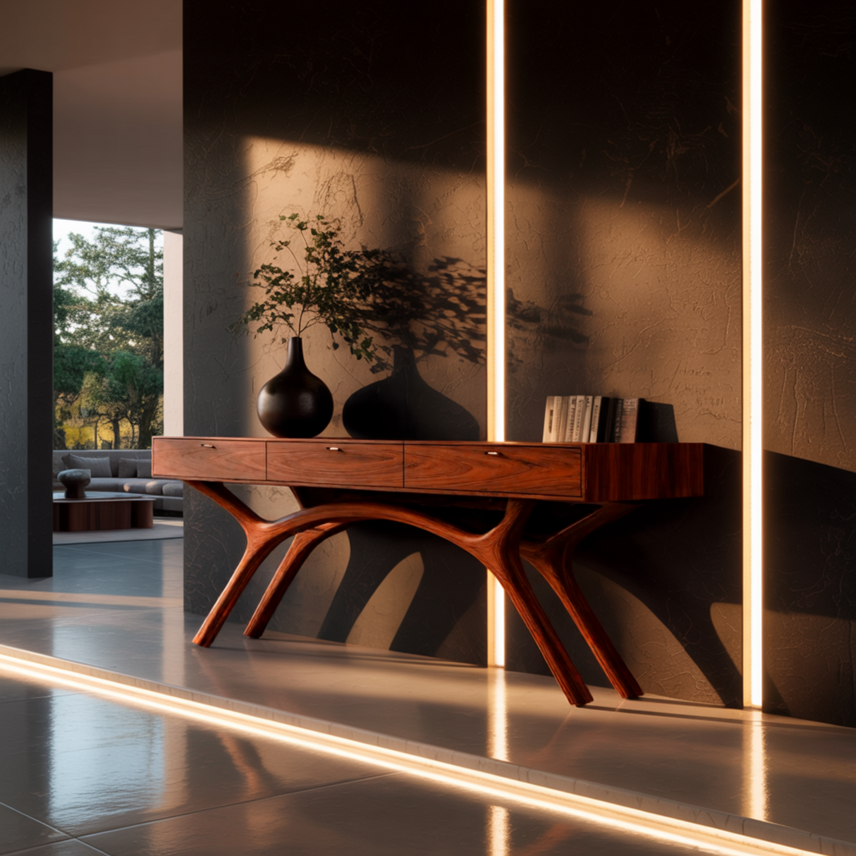 Lunaris Arc Handcrafted Solid Wood Console Table