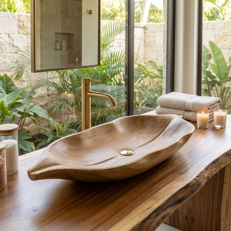Lunavera Handcrafted Solid Wood Leaf Vessel Sink - Timberustic Vessel Sinks
