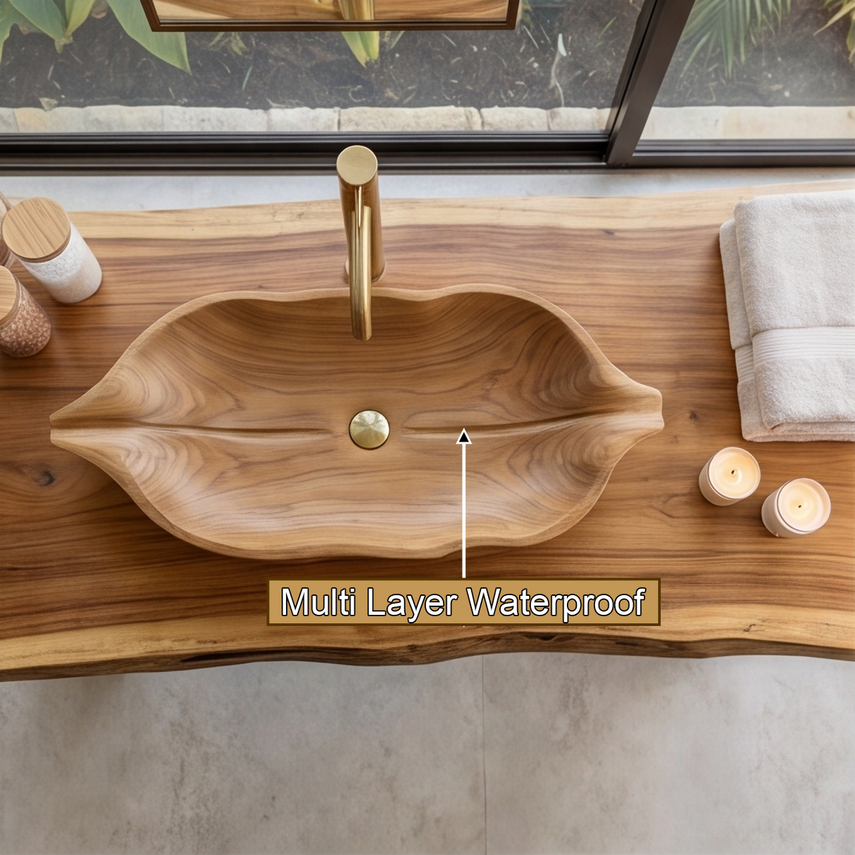 Lunavera Handcrafted Solid Wood Leaf Vessel Sink - Timberustic Vessel Sinks