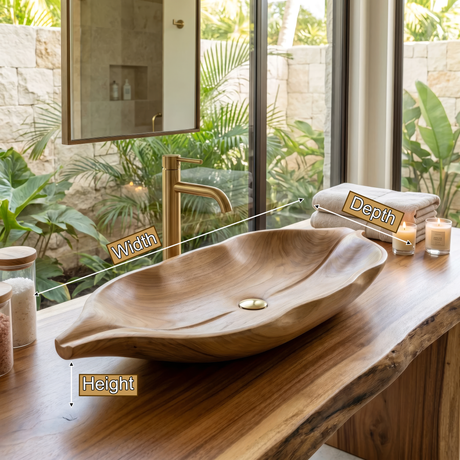 Lunavera Handcrafted Solid Wood Leaf Vessel Sink - Timberustic Vessel Sinks