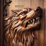 Lunavor Handcrafted Solid Wood Wolf & Raven Double Doors