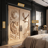 Lunavor Handcrafted Solid Wood Wolf & Raven Double Doors