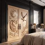 Lunavor Handcrafted Solid Wood Wolf & Raven Double Doors