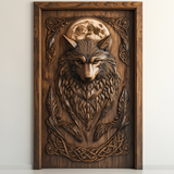 Lunawyr Handcrafted Solid Wood Wolf Single Door