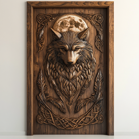 Lunawyr Handcrafted Solid Wood Wolf Single Door - Timberustic Door