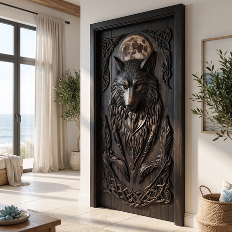 Lunawyr Handcrafted Solid Wood Wolf Single Door Black - Timberustic Door