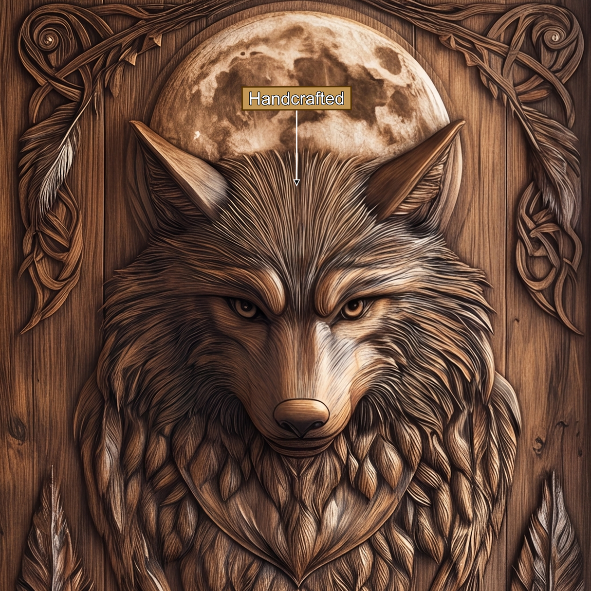 Lunawyr Handcrafted Solid Wood Wolf Single Door