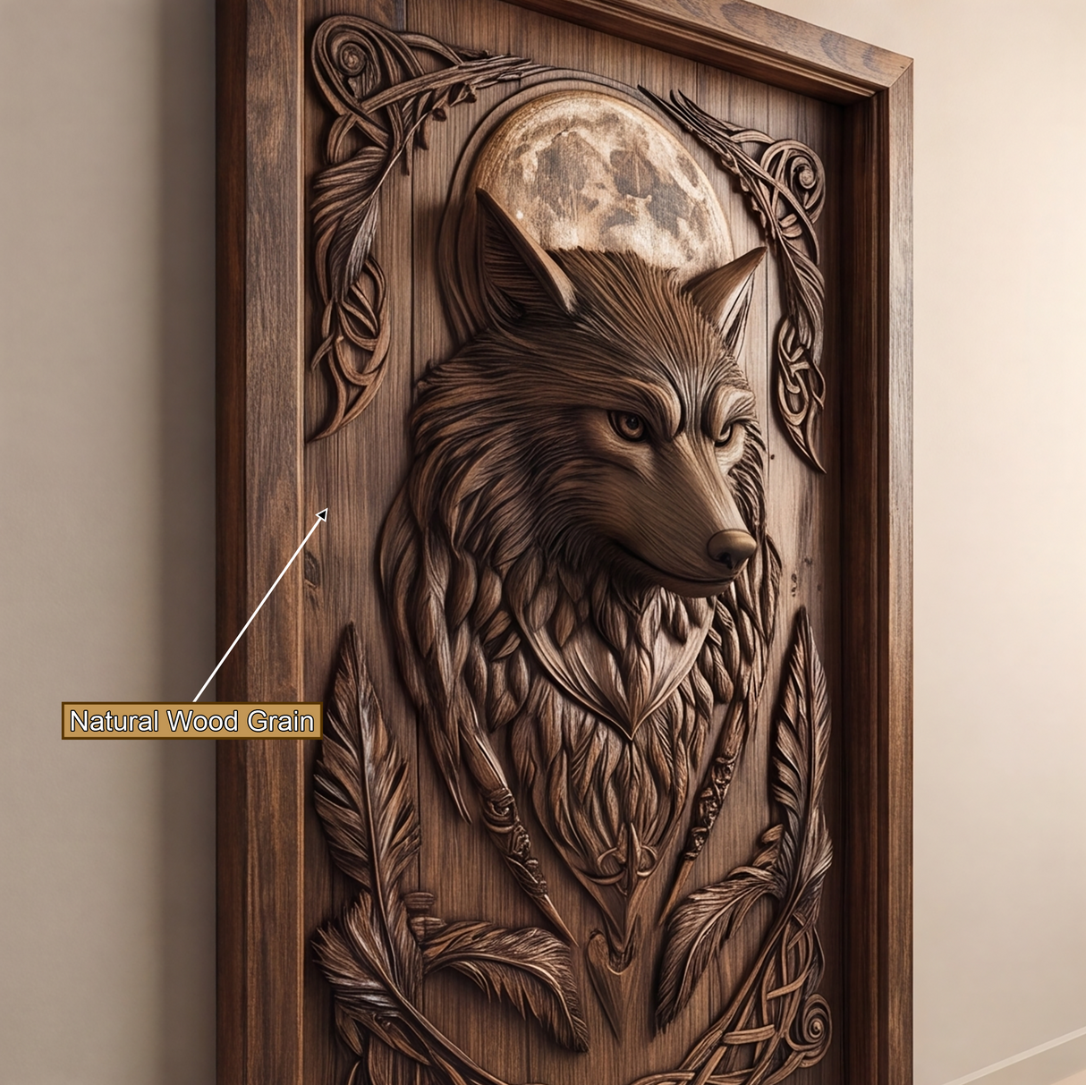 Lunawyr Handcrafted Solid Wood Wolf Single Door
