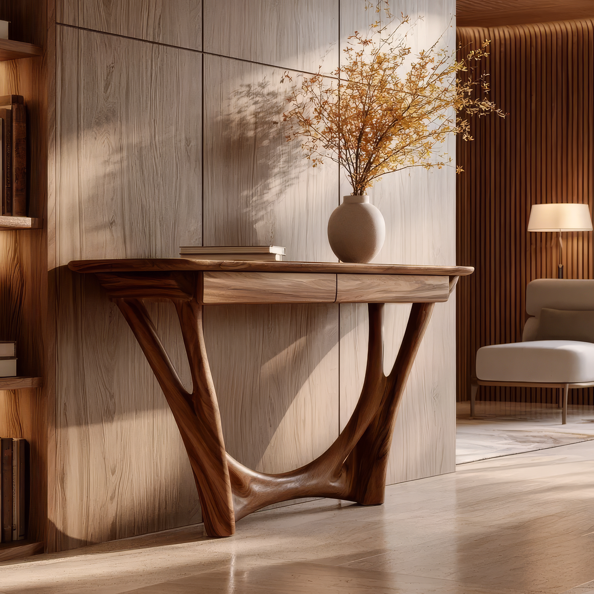 Lunethar Sculpted Solid Wood Console Table SPA902481