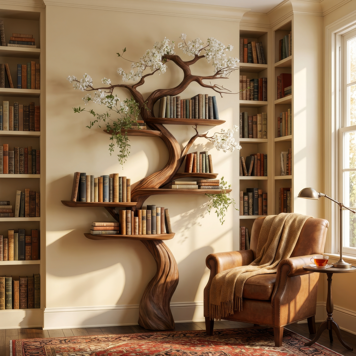 Lunewillow Handcrafted Solid Wood Tree Bookshelf