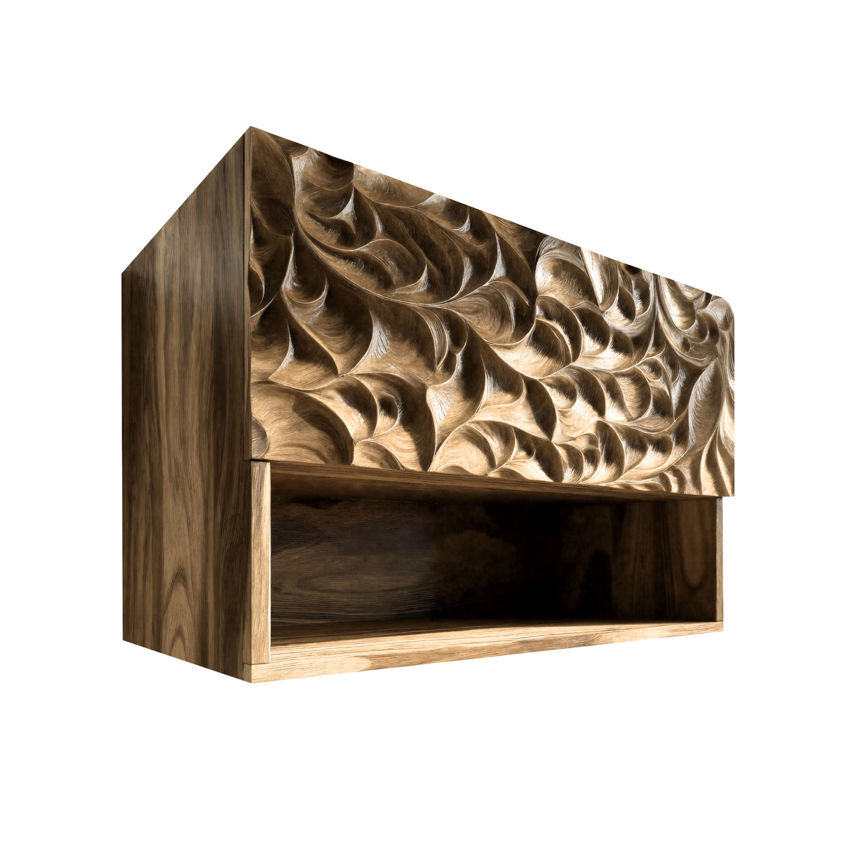 Lunor Sculpted Solid Wood Floating Bathroom Cabinet Natural Oak - Timberustic Floating Bathroom Cabinet