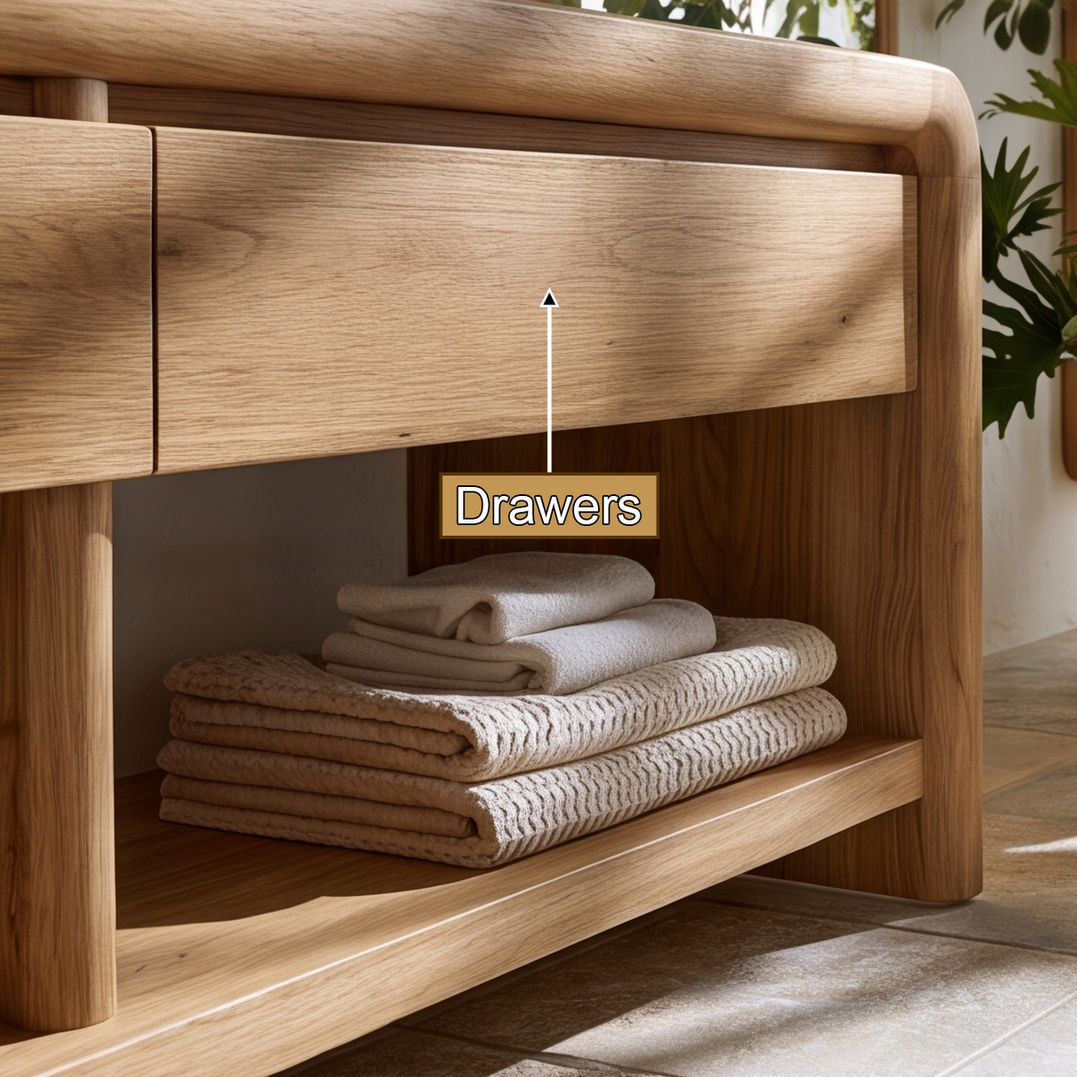 Lunoris Handcrafted Solid Wood Freestanding Bathroom Vanity with Integrated Sinks and Drawers