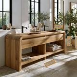 Lunoris Handcrafted Solid Wood Freestanding Bathroom Vanity with Integrated Sinks and Drawers