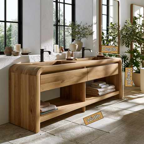 Lunoris Handcrafted Solid Wood Freestanding Bathroom Vanity with Integrated Sinks and Drawers - Timberustic Freestanding Bathroom Vanity with Integrated Sinks and Drawers