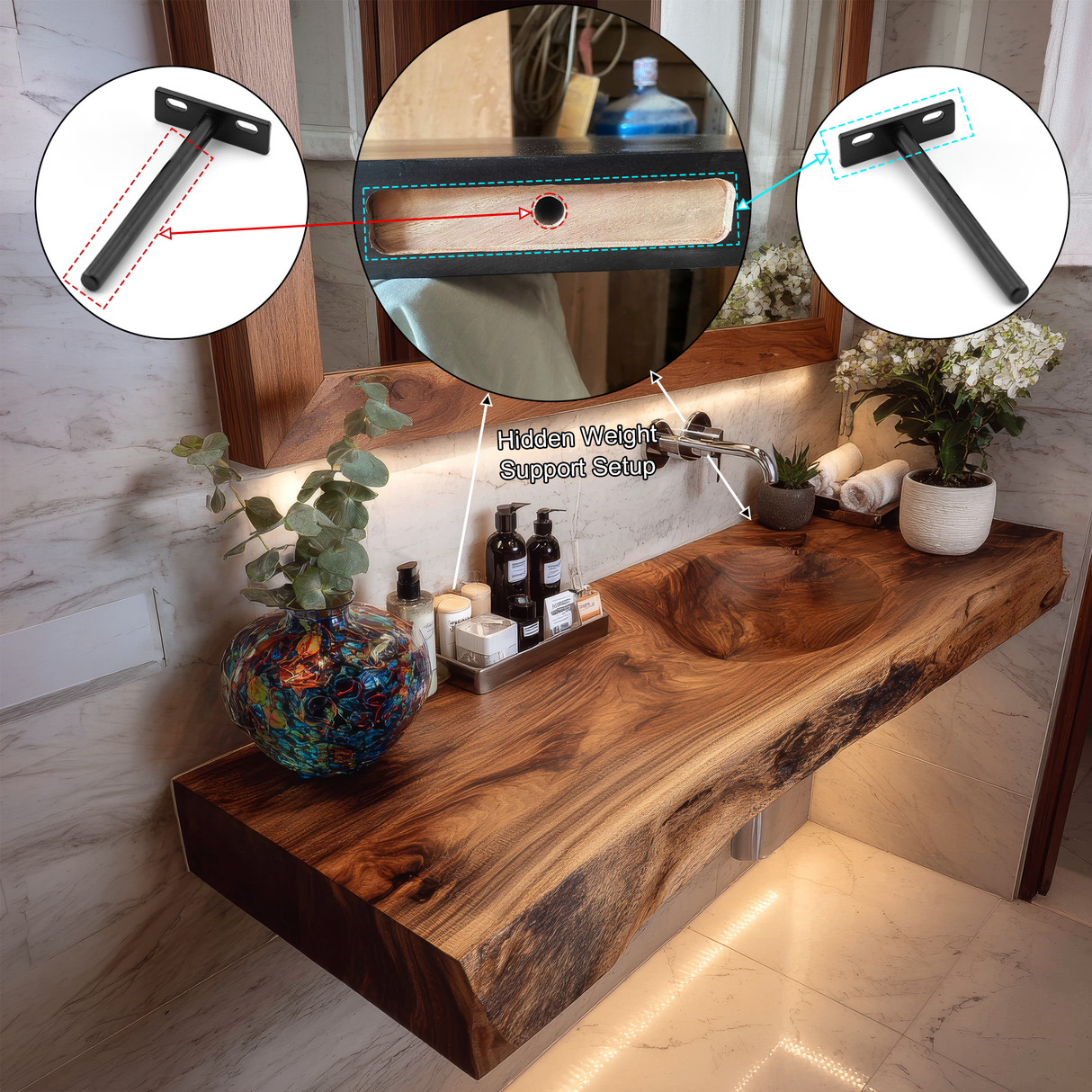 Luvorin Live Edge Solid Wood Floating Bathroom Vanity with Integrated Sink SPA653297 - Timberustic Floating Bathroom Vanity with Integrated Sink