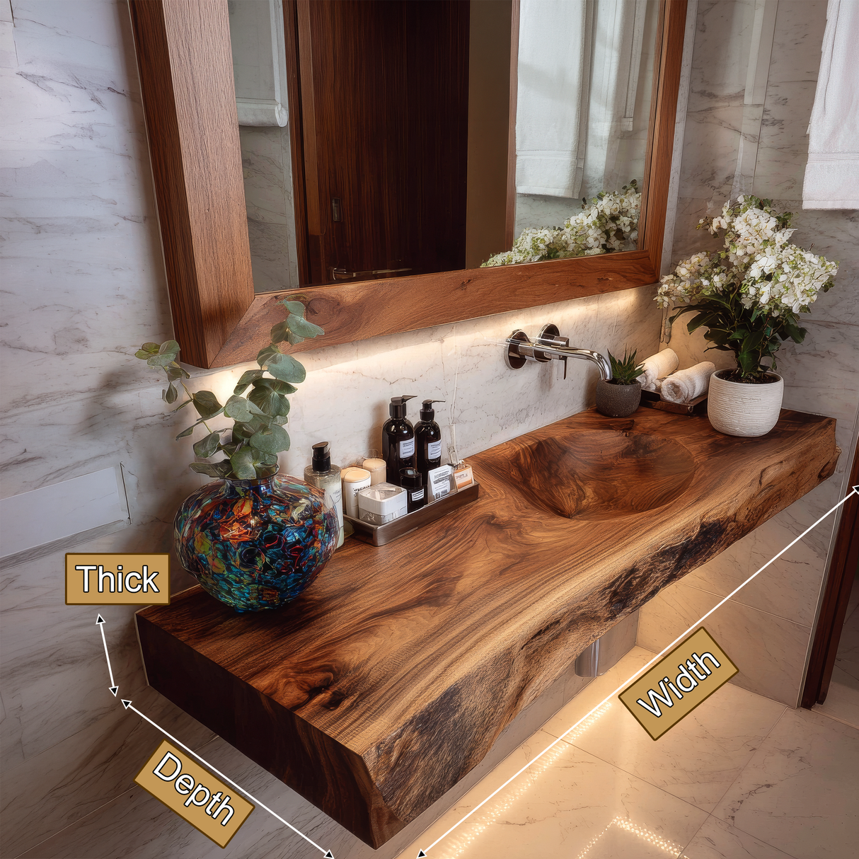 Luvorin Live Edge Solid Wood Floating Bathroom Vanity with Integrated Sink SPA653297 - Timberustic Floating Bathroom Vanity with Integrated Sink