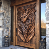 Lykaris Sculpted Solid Wood Wolf Crest Single Door