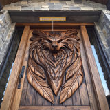 Lykaris Sculpted Solid Wood Wolf Crest Single Door